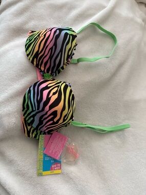 Fruit of the Loom Neon Rainbow Zebra Print Bra with Mint Straps